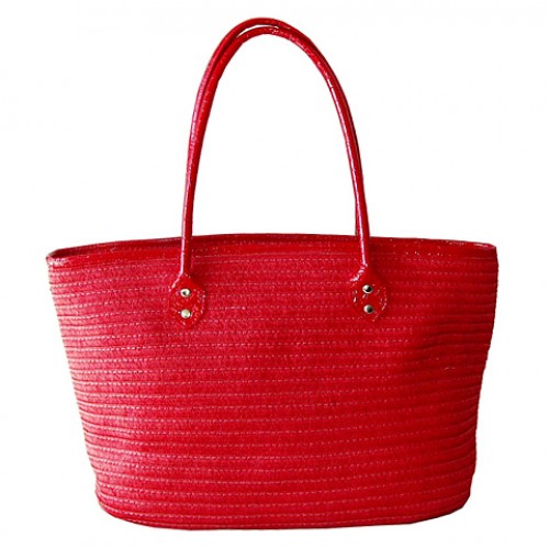 Straw Tote: Paper Straw Tote - Red -BG-R11049RD